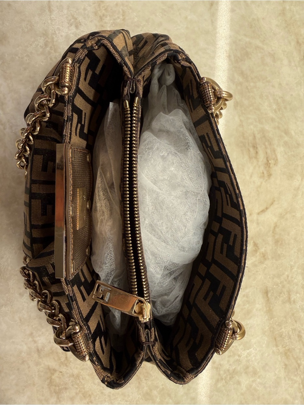 Fendi Black and Brown Zucca FF Logo Chain Shoulder Bag - Picture 5 of 12